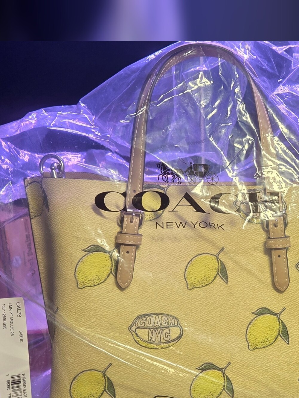 COACH Leather Mollie Tote Bag 25 with Lemon Print - Picture 4 of 11